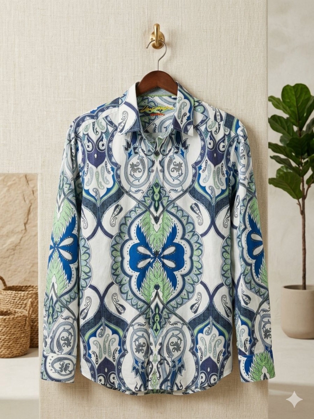 Robert Graham Blue & Green Paisley-Print Button-Down Shirt